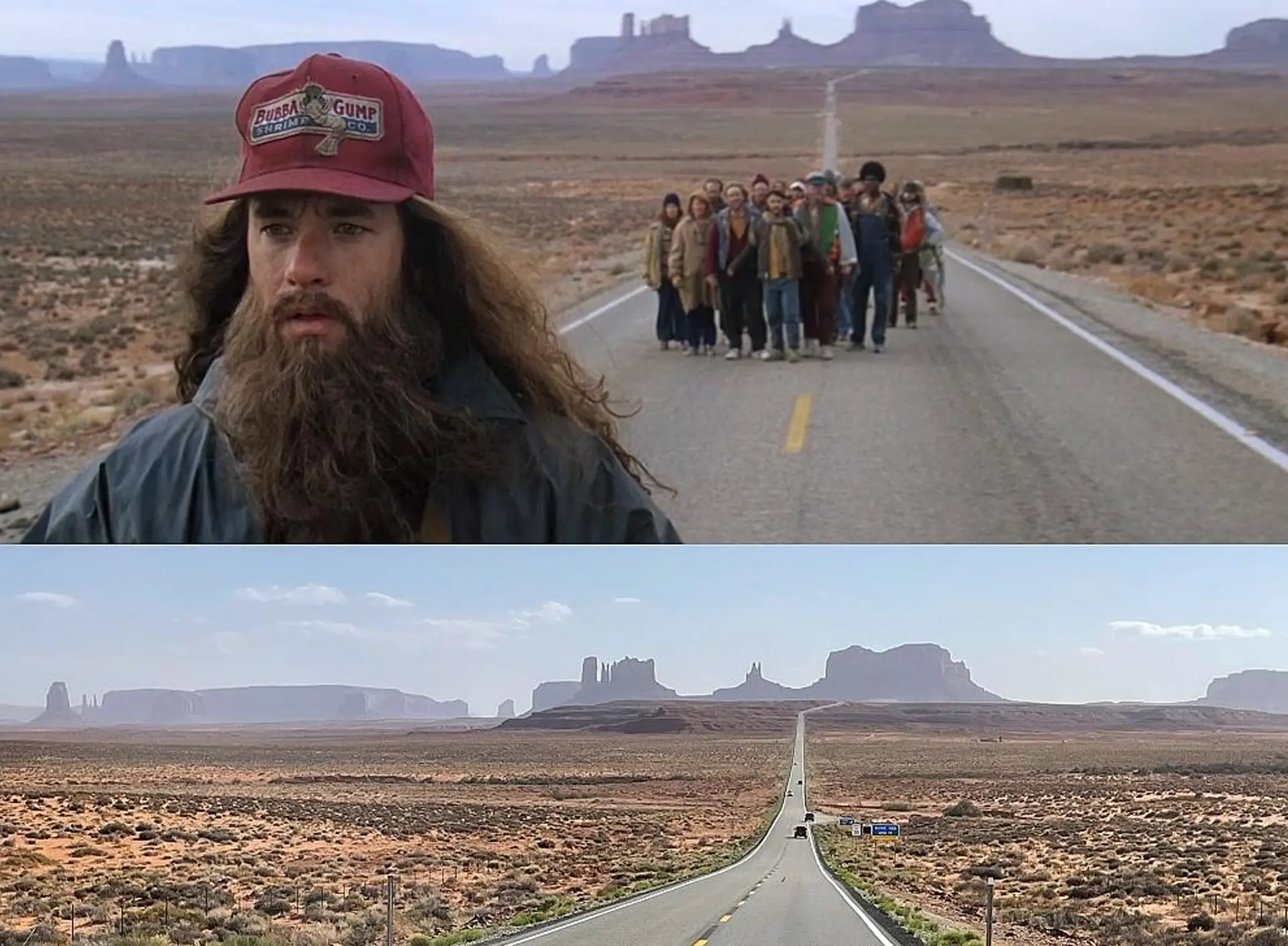 Kadr z filmu Forrest Gump i punkt widokowy na Dolinę Monumentów