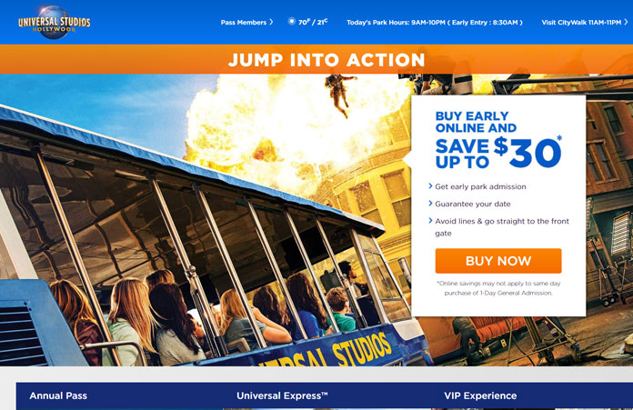 Oficjalna strona internetowa Universal Studios Hollywood z biletami